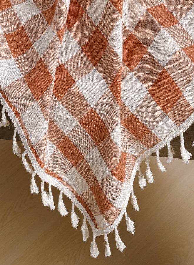 Romanstile Fall Checkered Tablecloth Rectangle, Thanksgiving Linen Cotton Gingham Table Cloth with Tassel, Wrinkle Free Buffalo Plaid Table Cover for Dining Party Decor - 55 x 84 Inch, Orange - Image 3